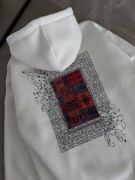 Uzun Kol Kapşonlu Ön Ve Arka Baskılı SweatShirt - Beyaz resmi