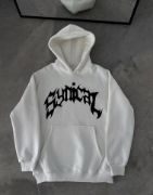 Üç İplik Kapşonlu Baskılı Oversize SweatShirt-  Beyaz resmi