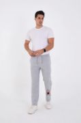 Oversize Üç İplik Baskılı Eşofman Pantolon - Gri resmi