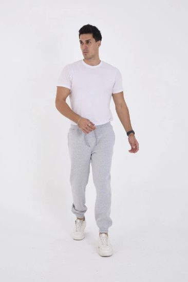 Unisex Kışlık Üç İplik Lastikli Eşofman Pantolon - Gri resmi