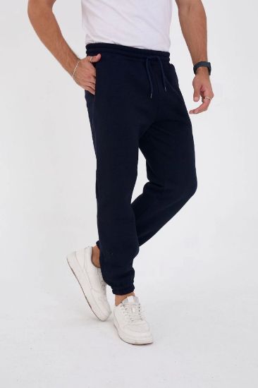 Unisex Kışlık Üç İplik Lastikli Eşofman Pantolon - Lacivert resmi