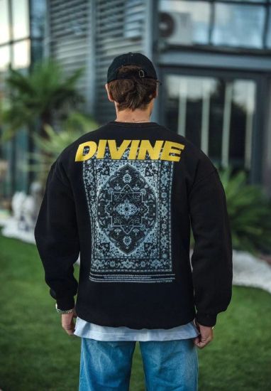 Kışlık Bisiklet Yaka Baskılı SweatShirt - Siyah resmi