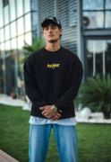 Kışlık Bisiklet Yaka Baskılı SweatShirt - Siyah resmi