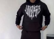 Uzun Kol Kapşonlu Baskılı SweatShirt - Siyah resmi
