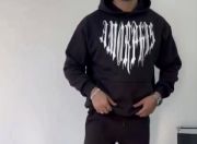 Uzun Kol Kapşonlu Baskılı SweatShirt - Siyah resmi