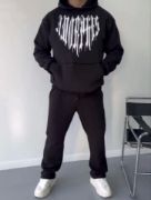 Uzun Kol Kapşonlu Baskılı SweatShirt - Siyah resmi