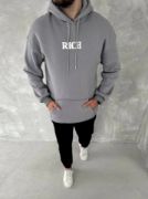 Uzun Kol Kapşonlu Göğüs Baskılı SweatShirt - Gri resmi