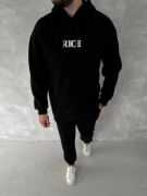 Uzun Kol Kapşonlu Göğüs Baskılı SweatShirt - Siyah resmi