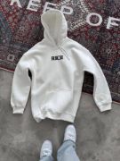 Uzun Kol Kapşonlu Göğüs Baskılı SweatShirt - Beyaz resmi