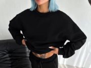 Kışlık Bisiklet Yaka Üç İplik Basic SweatShirt - Siyah resmi