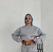 Kışlık Bisiklet Yaka Üç İplik Basic SweatShirt - Gri resmi