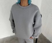 Kışlık Bisiklet Yaka Üç İplik Basic SweatShirt - Gri resmi