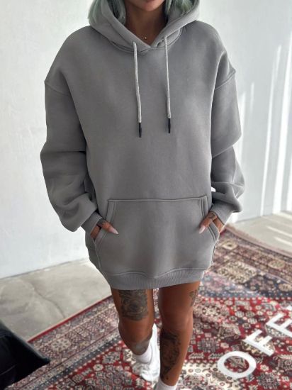 Kapşonlu Üç İplik Penye Basic SweatShirt - Boyalı Gri resmi