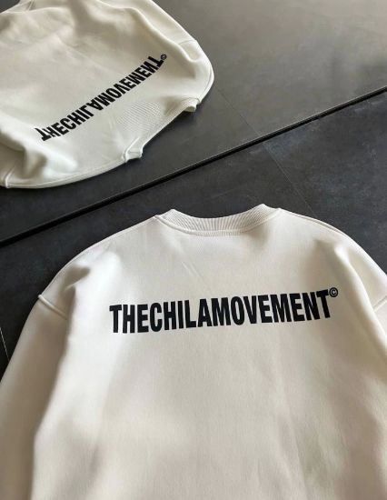 Kışlık Bisiklet Yaka Oversize Baskılı SweatShirt - Beyaz resmi