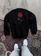 Oversize Üç İplik Bisiklet Yaka Baskılı SweatShirt - Siyah resmi