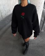 Oversize Üç İplik Bisiklet Yaka Baskılı SweatShirt - Siyah resmi