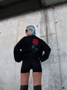 Oversize Üç İplik Bisiklet Yaka Baskılı SweatShirt - Siyah resmi