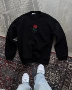 Oversize Üç İplik Bisiklet Yaka Baskılı SweatShirt - Siyah resmi