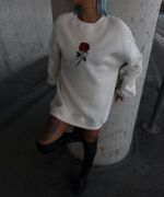 Oversize Üç İplik Bisiklet Yaka Baskılı SweatShirt - Beyaz resmi