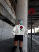 Oversize Üç İplik Bisiklet Yaka Baskılı SweatShirt - Beyaz resmi