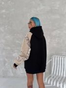 Üç İplik Penye Kapşonlu Parçalı SweatShirt - Siyah resmi