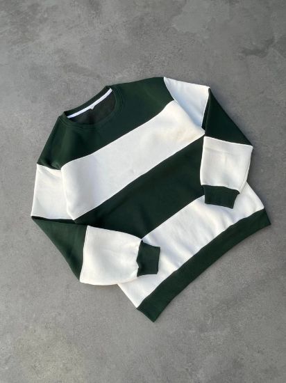 Parçalı Bisiklet Yaka Baskılı SweatShirt - Yeşil resmi