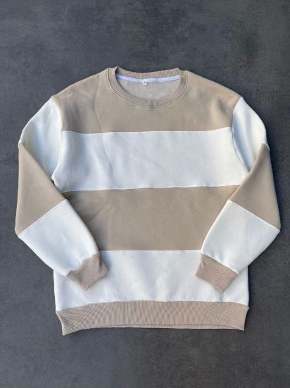 Parçalı Bisiklet Yaka Baskılı SweatShirt - Bej resmi