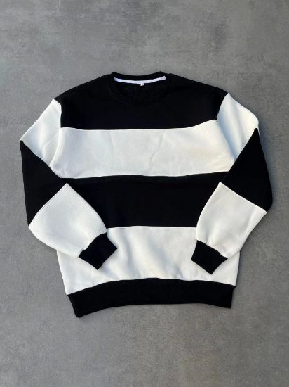 Parçalı Bisiklet Yaka Baskılı SweatShirt - Siyah resmi