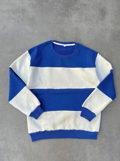 Parçalı Bisiklet Yaka Baskılı SweatShirt - Mavi resmi