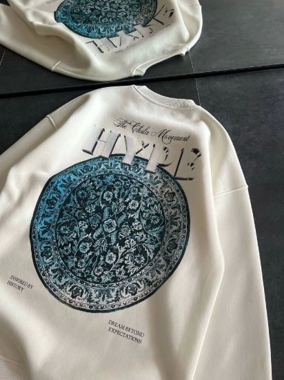 Üç İplik Bisiklet Yaka Baskılı SweatShirt - Beyaz resmi