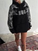 Kışlık Üç İplik Baskılı Kapşonlu SweatShirt - Siyah resmi