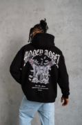 Erkek Kordon İpli Baskılı Kapüşonlu Sweatshirt - Siyah resmi