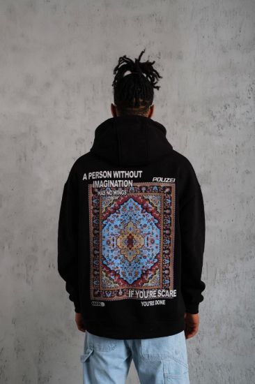 Erkek Kilim Desen Kapüşonlu - Siyah resmi