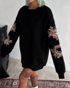 Bisiklet Yaka Baskılı SweatShirt - Siyah resmi