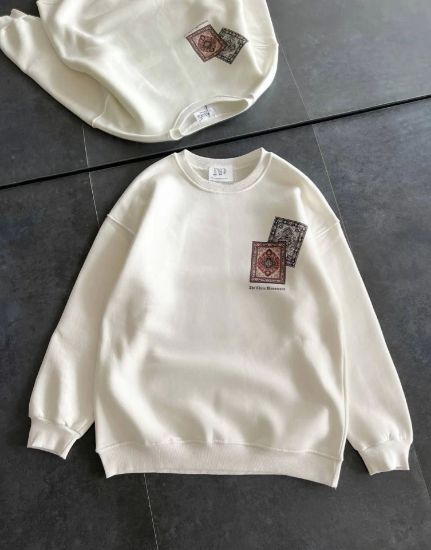 Bisiklet Yaka Baskılı SweatShirt - Beyaz resmi