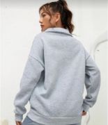 Unisex Uzun Kol Yarım Farmuarlı Yakalı Basic SweatShirt - Gri resmi