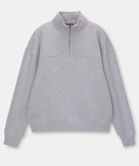 Oversize Yarım Farmuarlı Yakalı Basic SweatShirt - Gri resmi