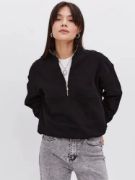 Oversize Yarım Farmuarlı Yakalı Basic SweatShirt - Siyah resmi