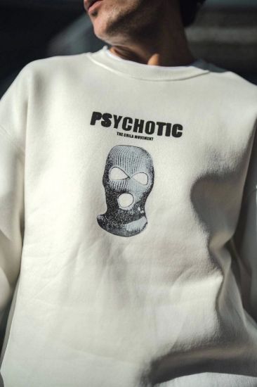 Kışlık Bisiklet Yaka Baskılı SweatShirt - Beyaz resmi
