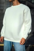Kışlık Bisiklet Yaka Üç İplik Basic SweatShirt - Beyaz resmi