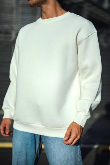 Kışlık Bisiklet Yaka Üç İplik Basic SweatShirt - Beyaz resmi