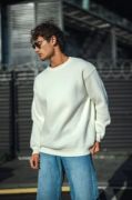 Kışlık Bisiklet Yaka Üç İplik Basic SweatShirt - Beyaz resmi