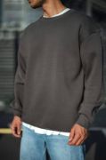 Kışlık Bisiklet Yaka Üç İplik Basic SweatShirt - Antrasit resmi