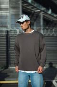 Kışlık Bisiklet Yaka Üç İplik Basic SweatShirt - Antrasit resmi