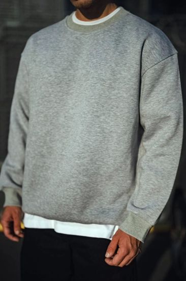 Kışlık Bisiklet Yaka Üç İplik Basic SweatShirt - Gri resmi