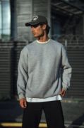 Kışlık Bisiklet Yaka Üç İplik Basic SweatShirt - Gri resmi