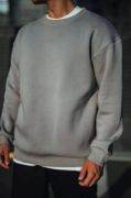 Kışlık Bisiklet Yaka Üç İplik Basic SweatShirt - Boyalı Gri resmi