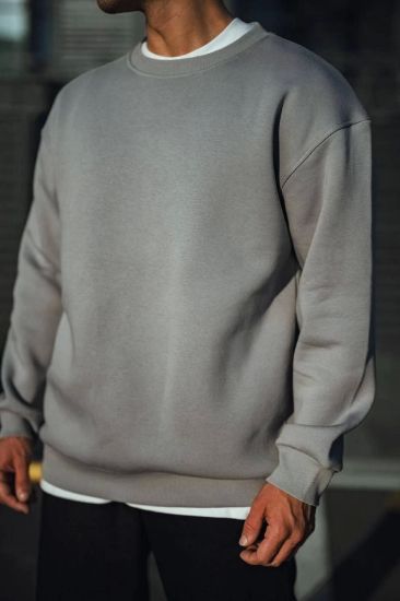 Kışlık Bisiklet Yaka Üç İplik Basic SweatShirt - Boyalı Gri resmi