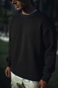 Kışlık Bisiklet Yaka Üç İplik Basic SweatShirt - Siyah resmi