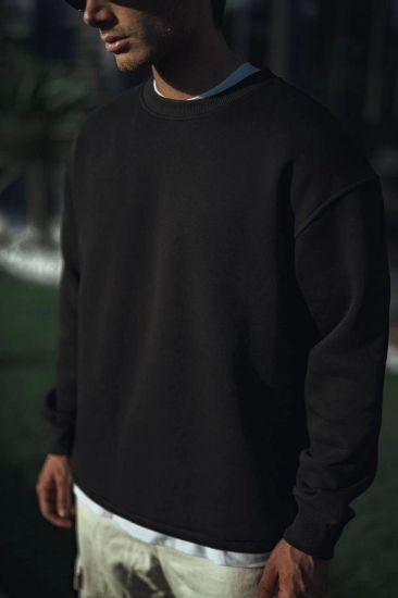 Kışlık Bisiklet Yaka Üç İplik Basic SweatShirt - Siyah resmi